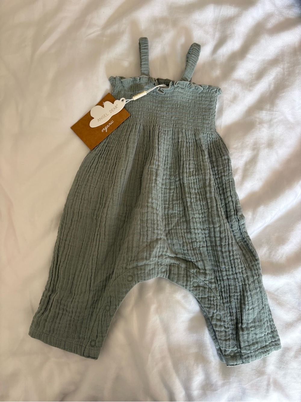 Angel Dear Muslin Sage Green Strap Romper